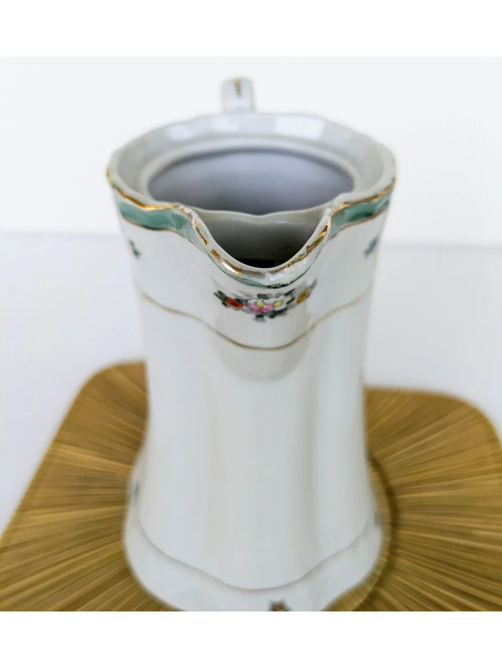 Cottage, Shabby Chic Chocolate Pot Pitcher, Made in Japan, Floral & Gold